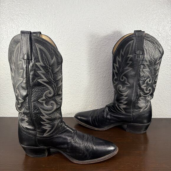 Vintage Dan Post Cowboy Boots Mens Size 10 D Black Leather Western 90s 16770 main image 6